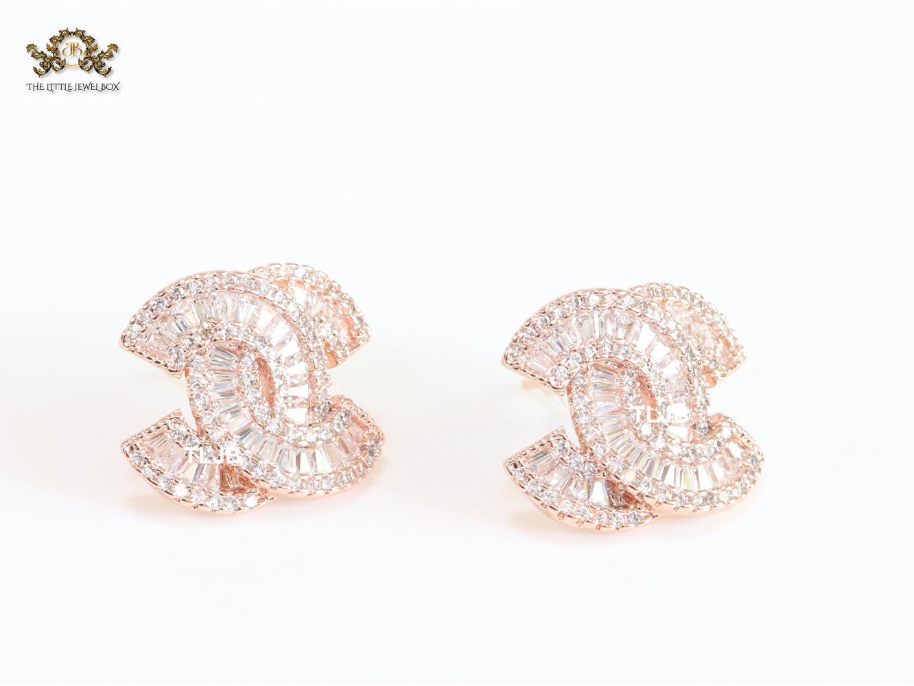 Double C baguette studs - Rose gold