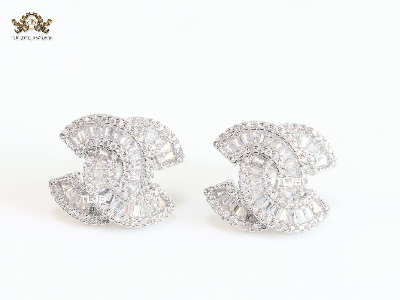 Double C baguette studs - Platinum plated