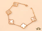 Rose gold plated chain bracelet with mother of pearl clover