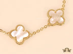 Gold plated chain bracelet with mother of pearl clover