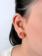 Pink Alphabet M Stud Earrings