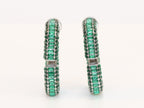 Alphabet V green Stone studded hoops