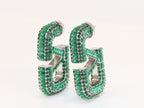 Alphabet V green Stone studded hoops