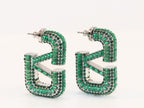 Alphabet V green Stone studded hoops