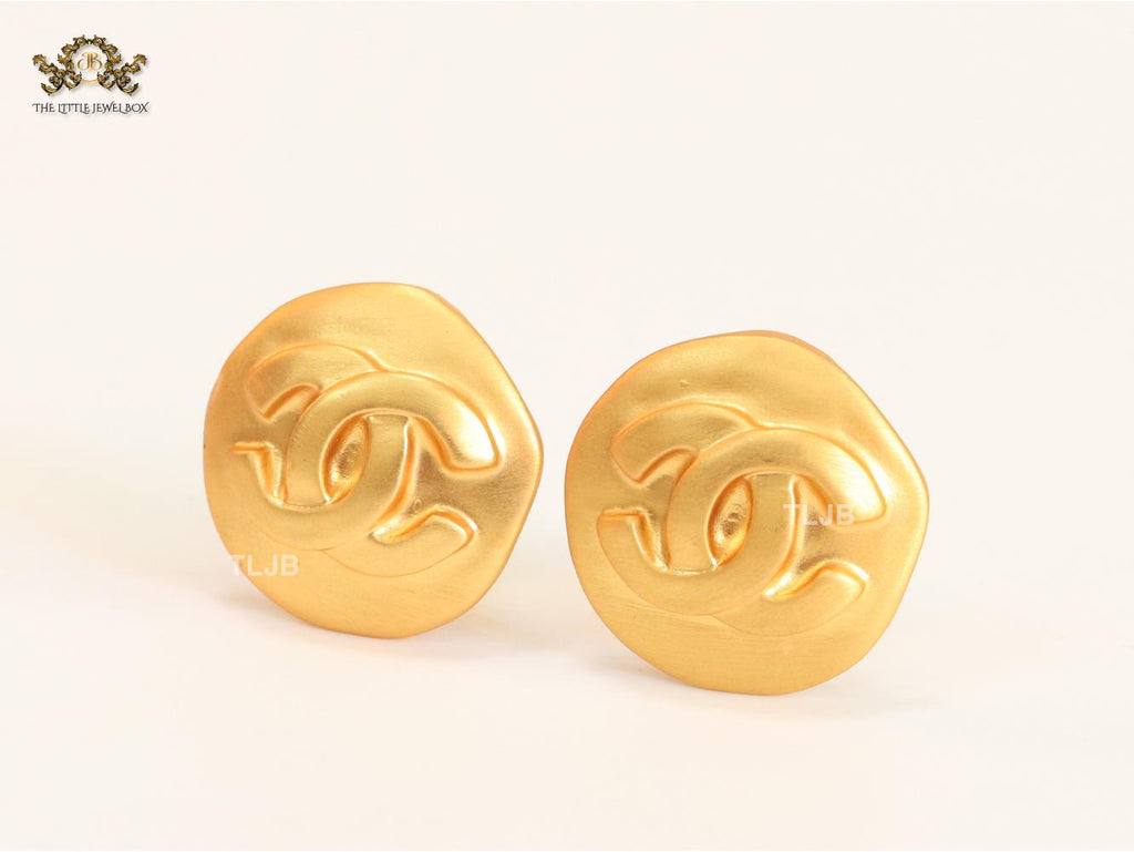 Double C gold clip on studs- big