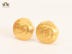 Double C gold clip on studs- big