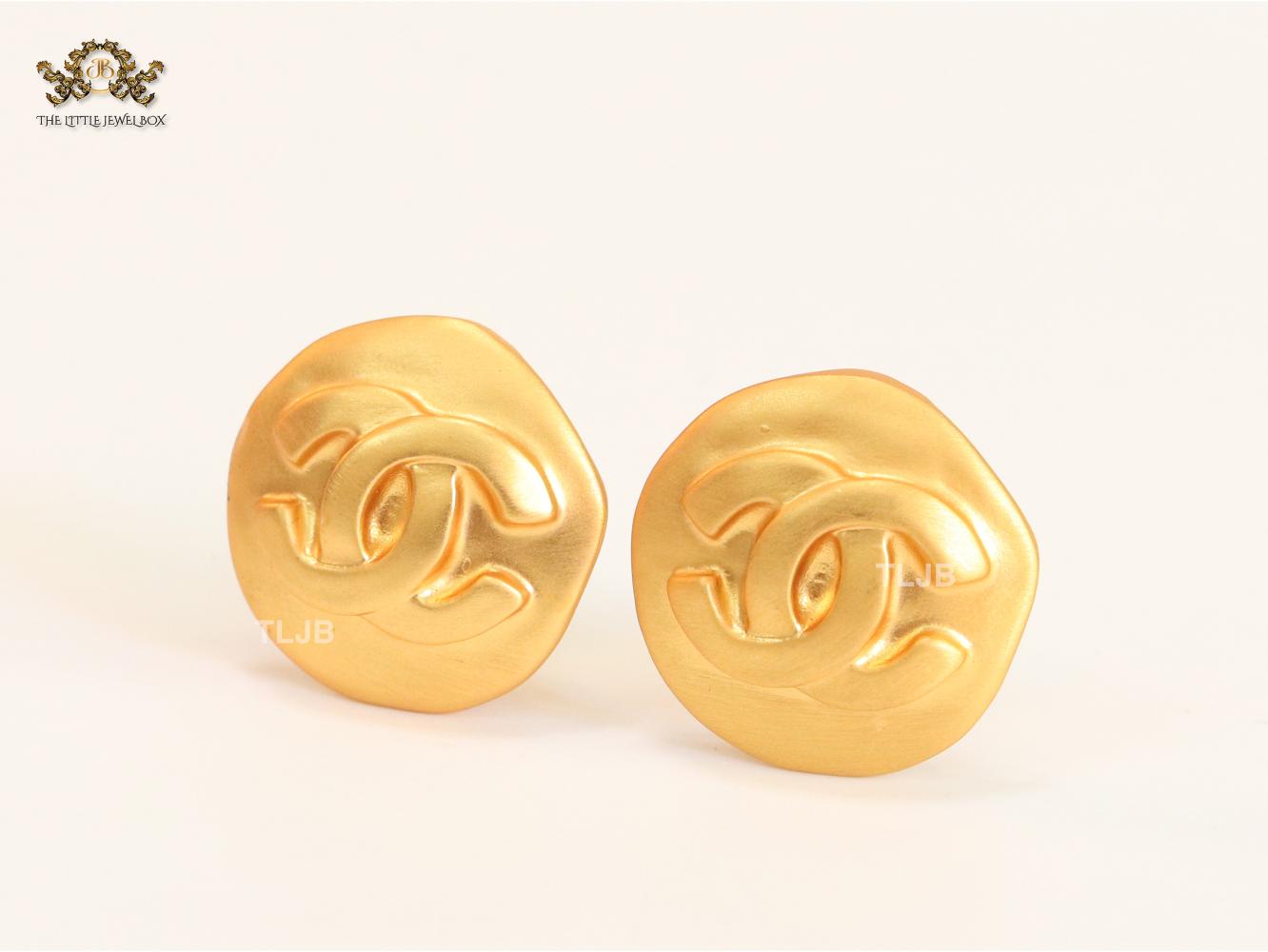 Double C gold clip on studs- big