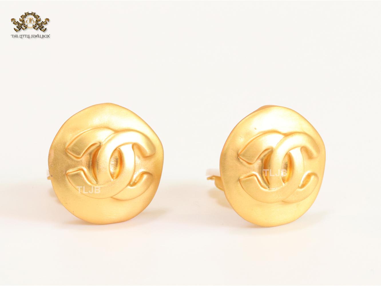 Double C gold clip on studs- big