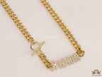 Chunky link chain necklace with cz alphabets