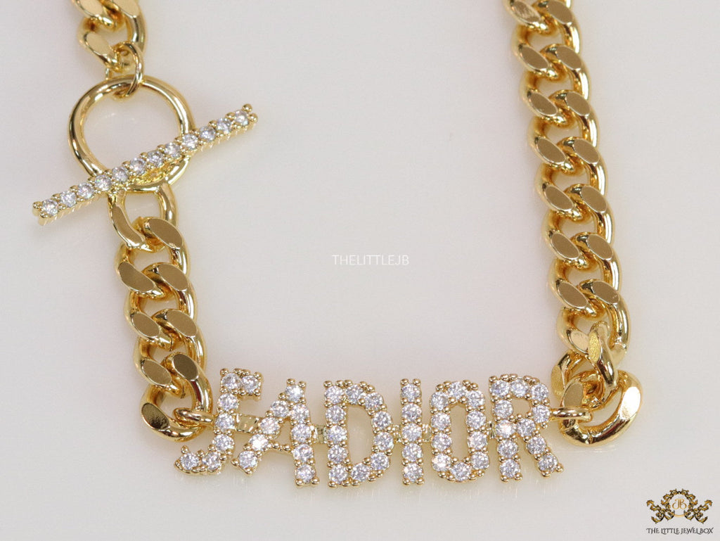 Chunky link chain necklace with cz alphabets