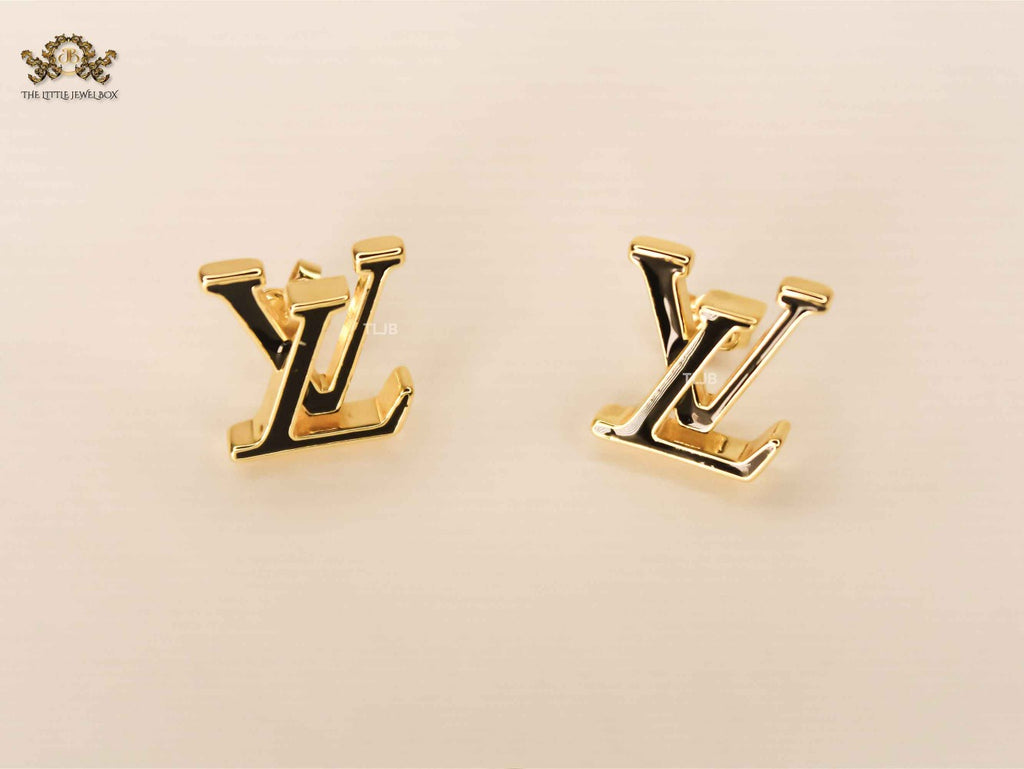Alphabet L&V Gold Black Stud Earrings