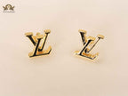 Alphabet L&V Gold Black Stud Earrings