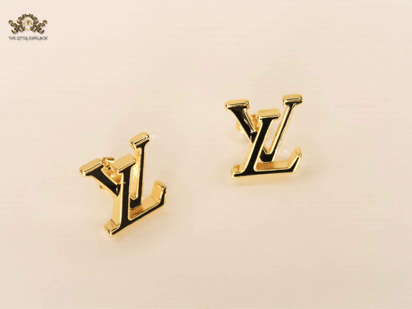 Alphabet L&V Gold Black Stud Earrings