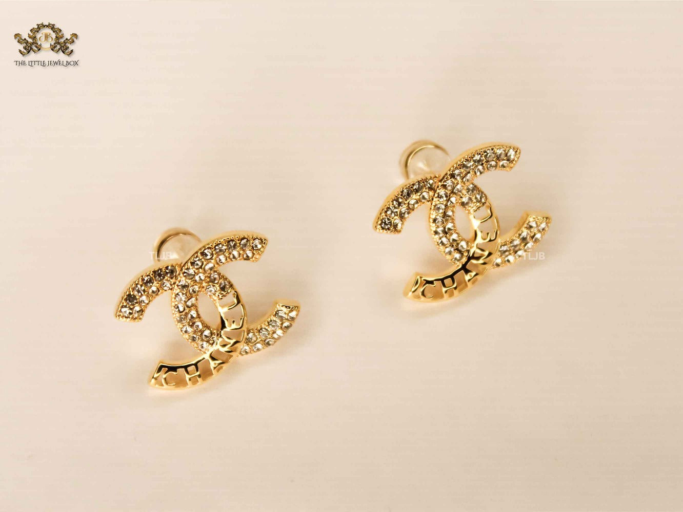 Double C Gold Crystal Stud Earrings