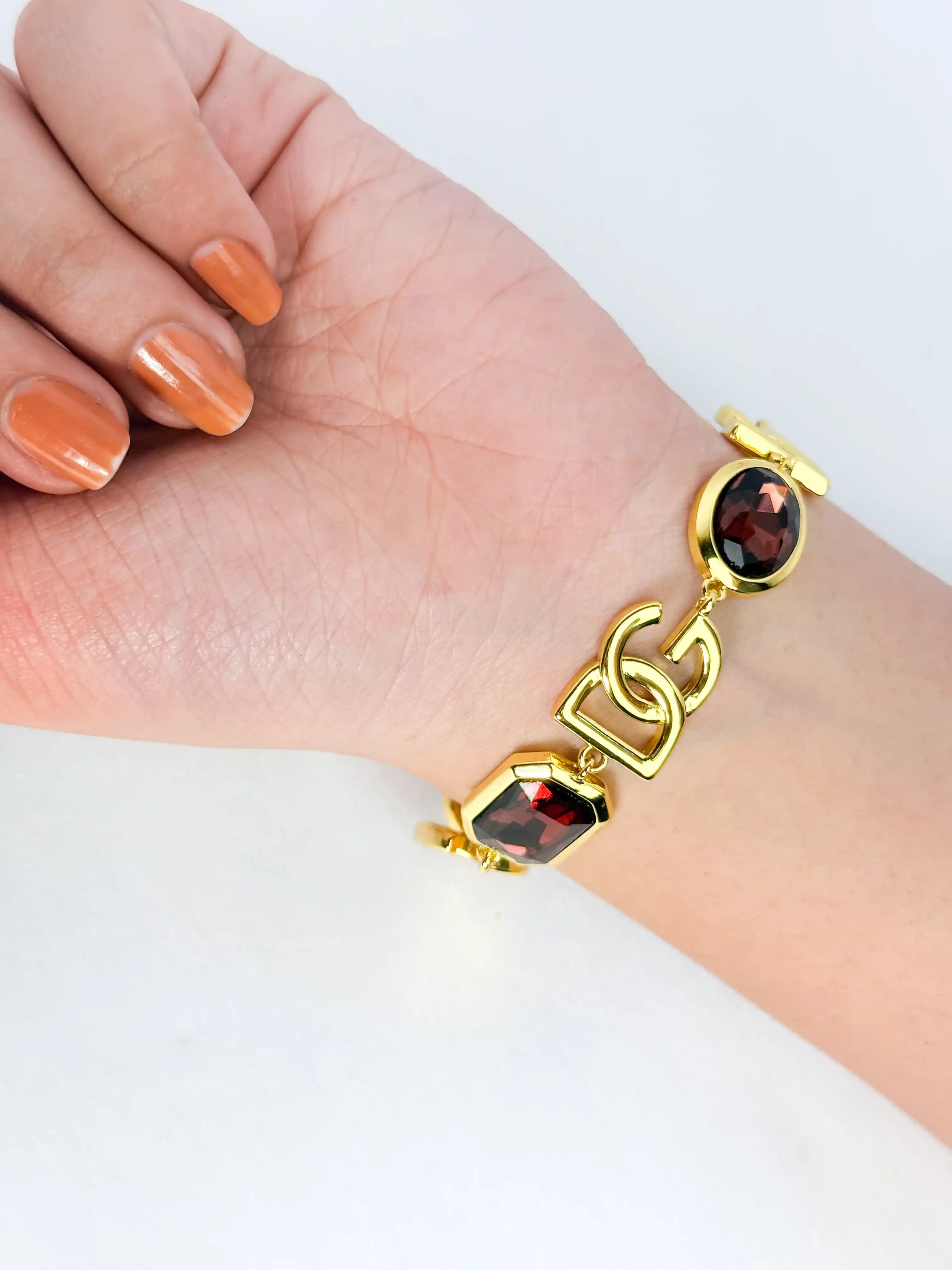 Gold Alphabet DG Gemstone Link Bracelet