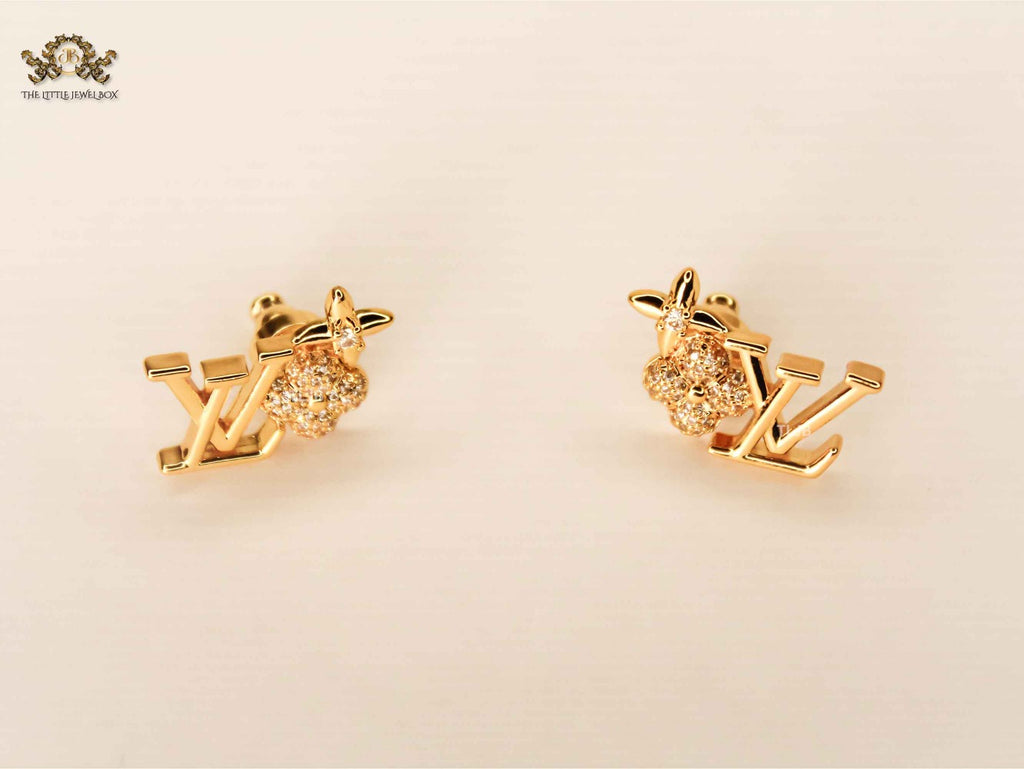 Twin L&V Flower Crystal Earrings