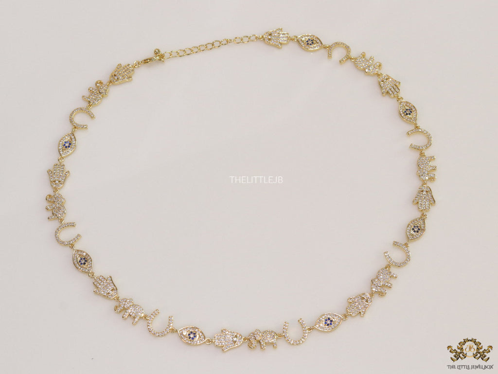Choker style necklace with charms in gold finish
