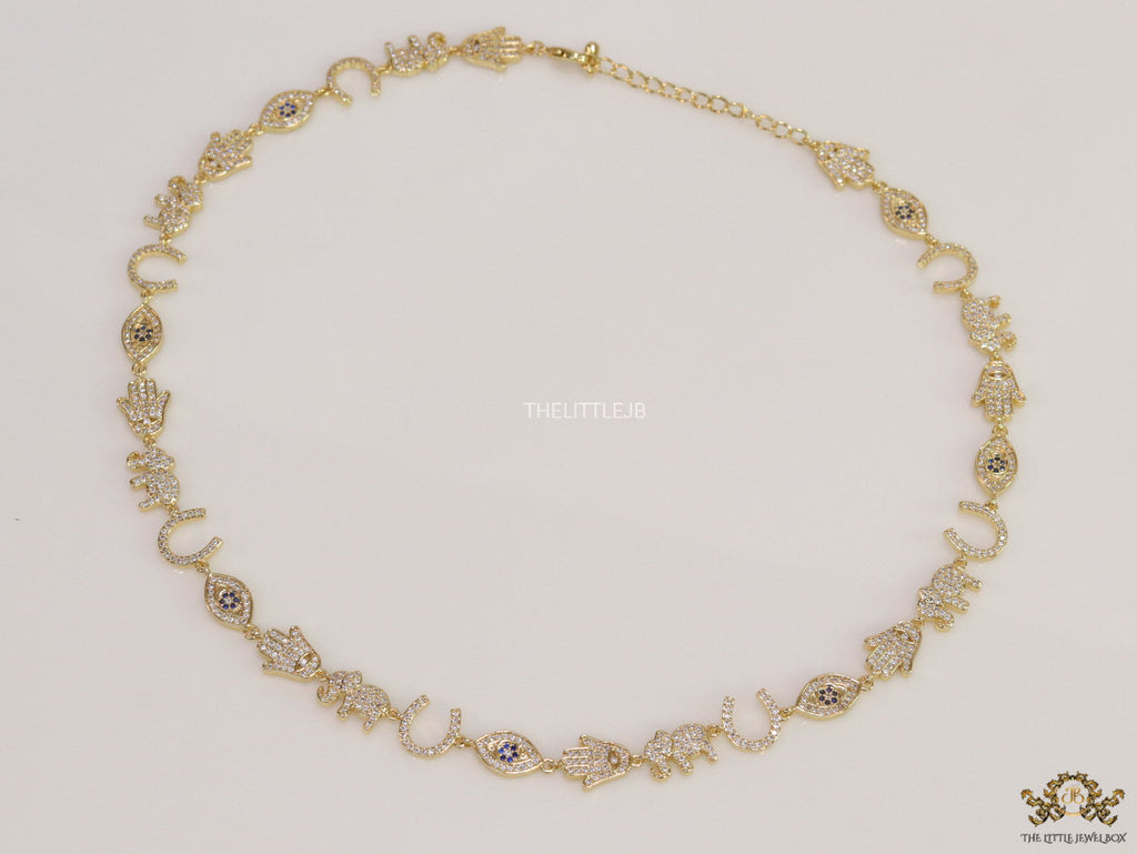 Choker style necklace with charms in gold finish