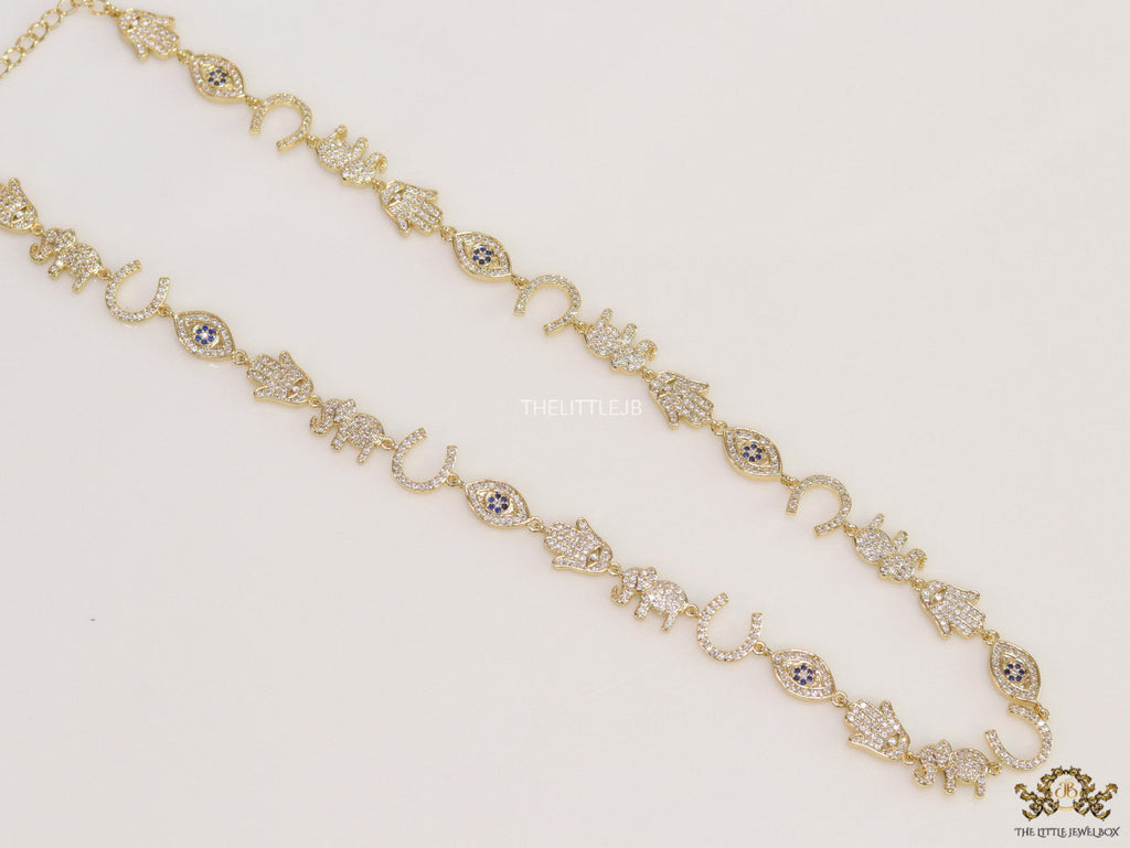 Choker style necklace with charms in gold finish