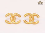 Double C hammered gold studs