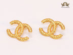 Double C hammered gold studs