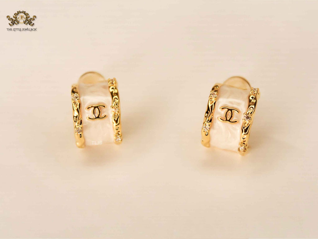 Double C Pearl Enamel Hoop Earrings