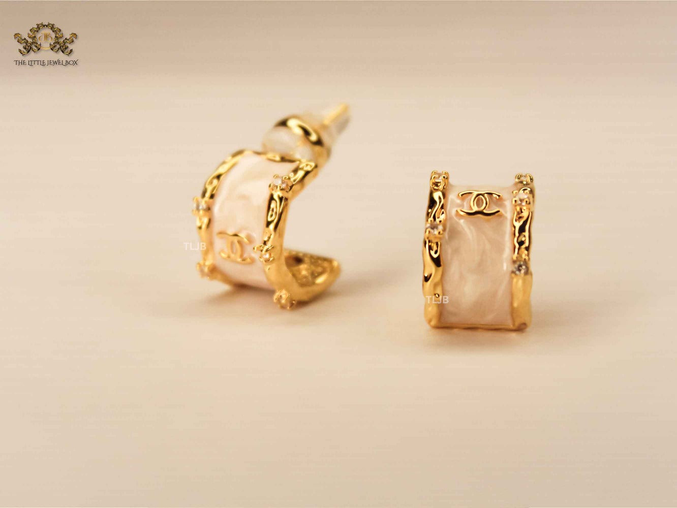 Double C Pearl Enamel Hoop Earrings