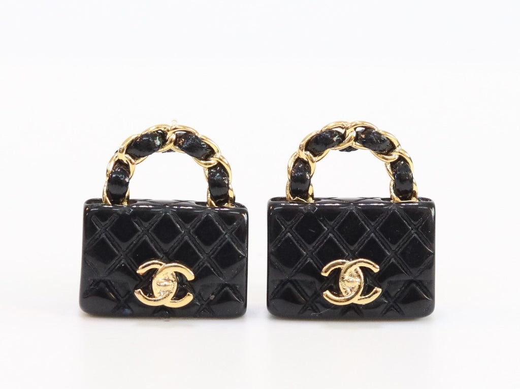 Black & gold double C purse earrings