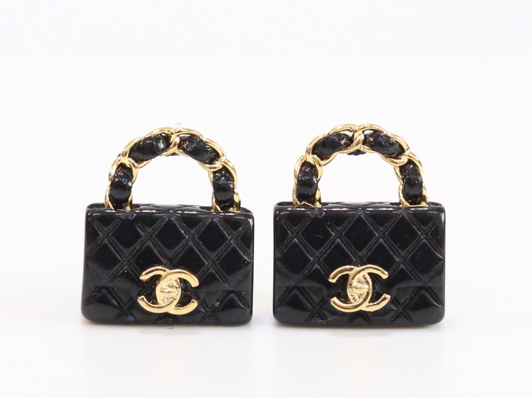 Black & gold double C purse earrings