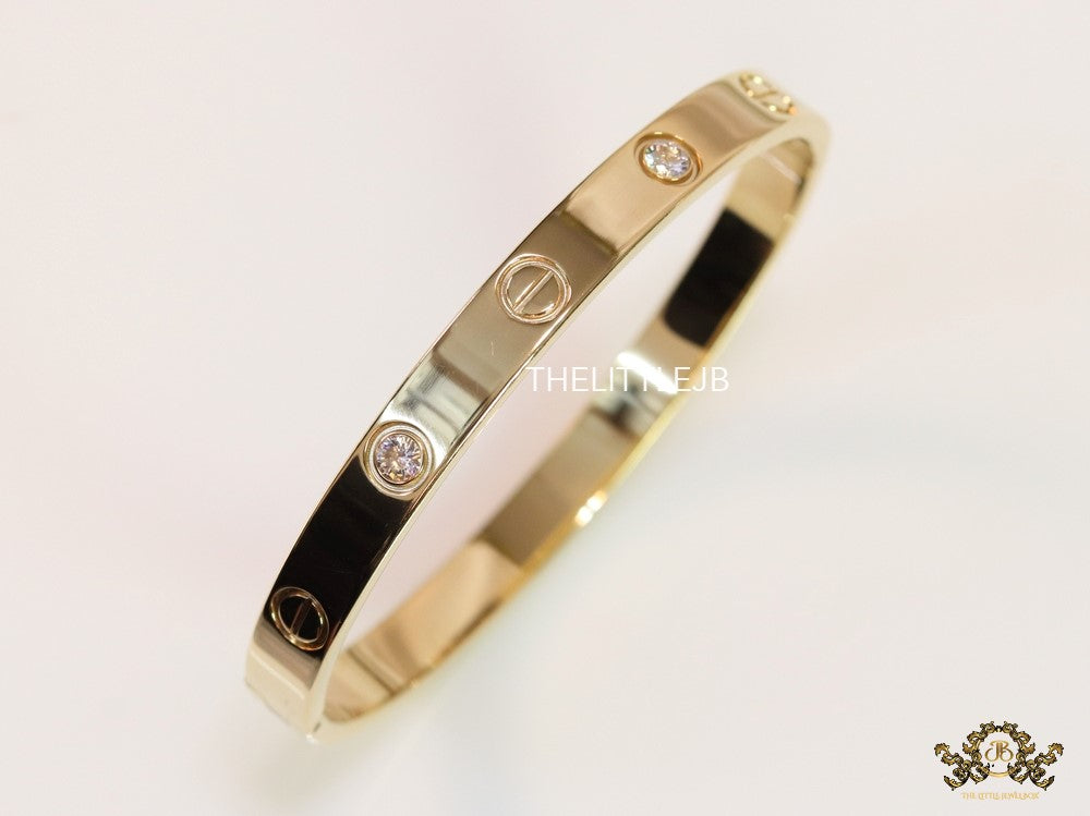 Men's gold Screw and diamond oval shaped openable bracelets