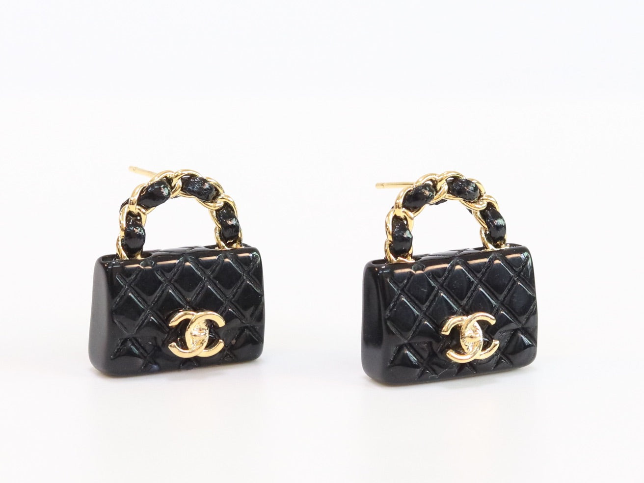 Black & gold double C purse earrings