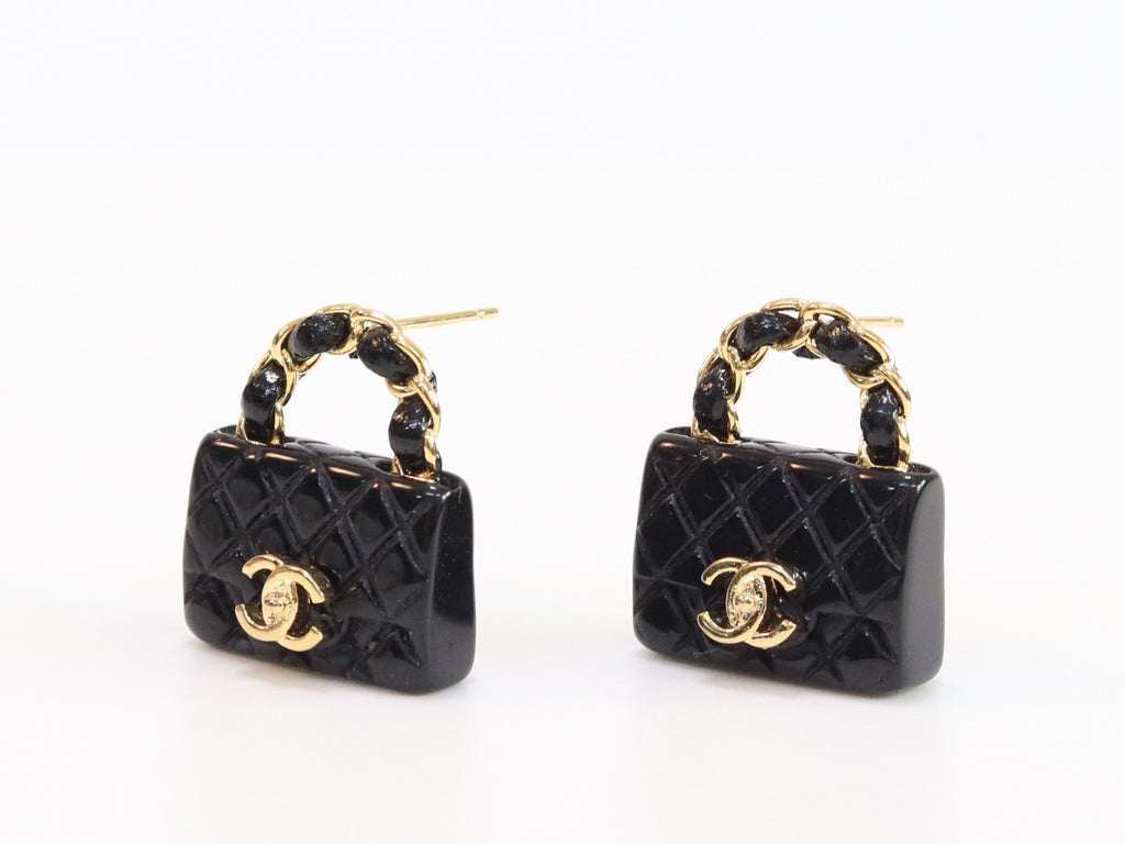 Black & gold double C purse earrings