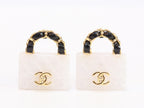 Black and white Double C purse earrings in gold