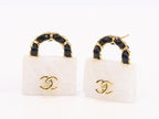 Black and white Double C purse earrings in gold