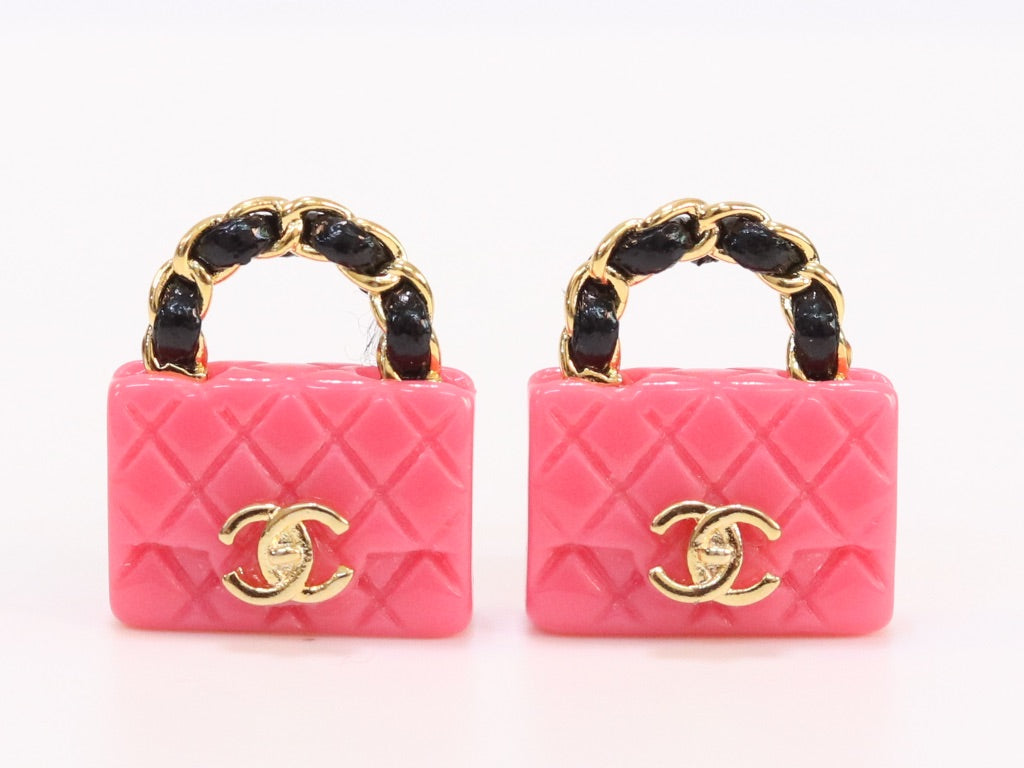 Black and pink Double C purse earrings