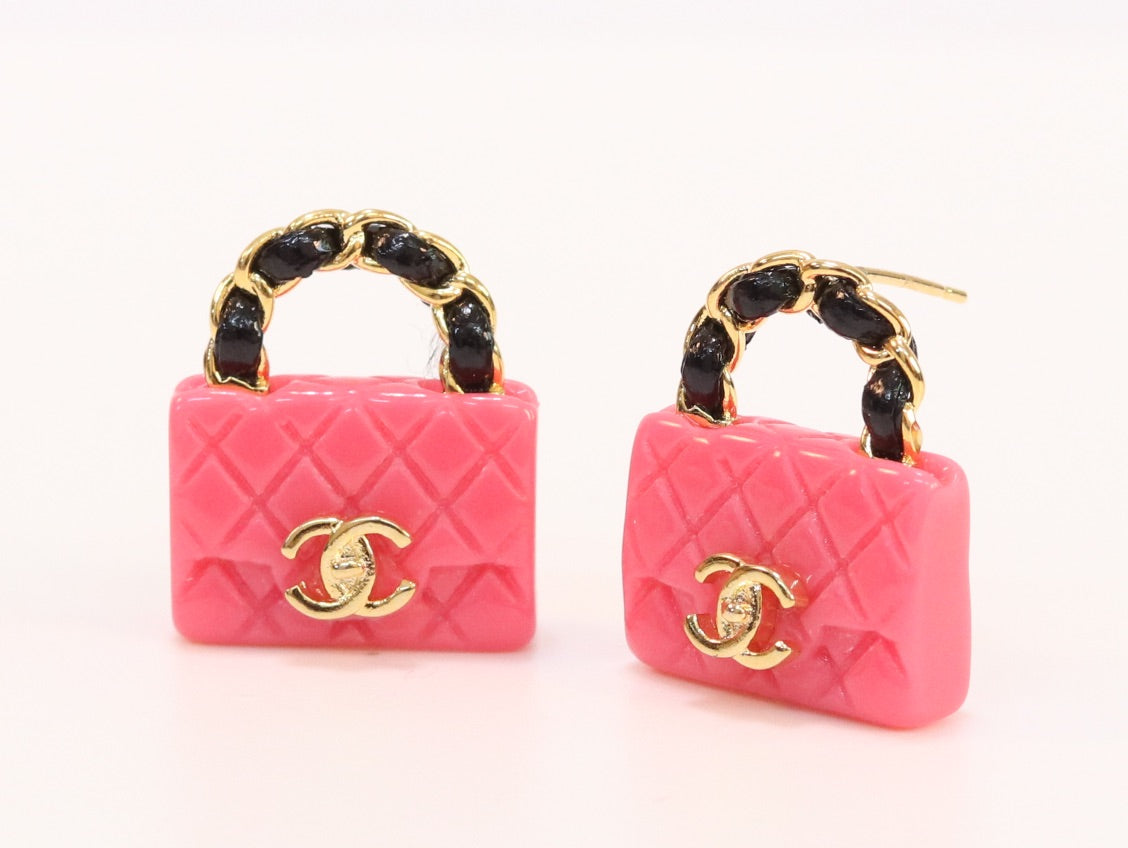 Black and pink Double C purse earrings