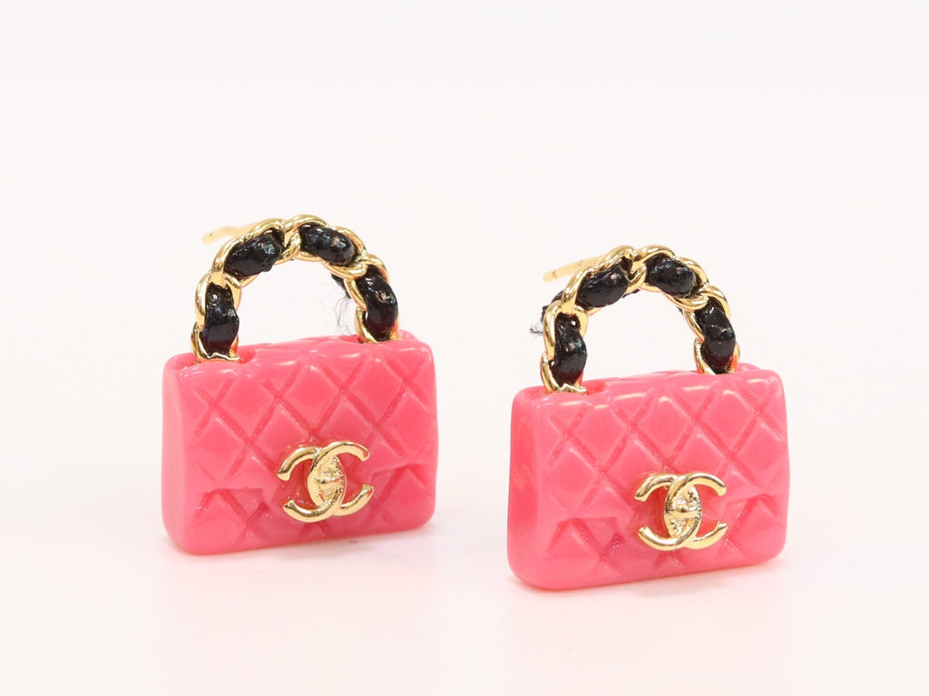 Black and pink Double C purse earrings