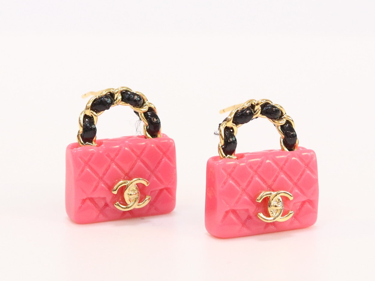 Black and pink Double C purse earrings