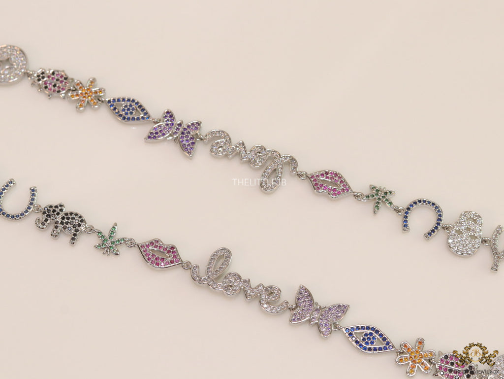 Platinum plated choker style cz lucky charm necklace