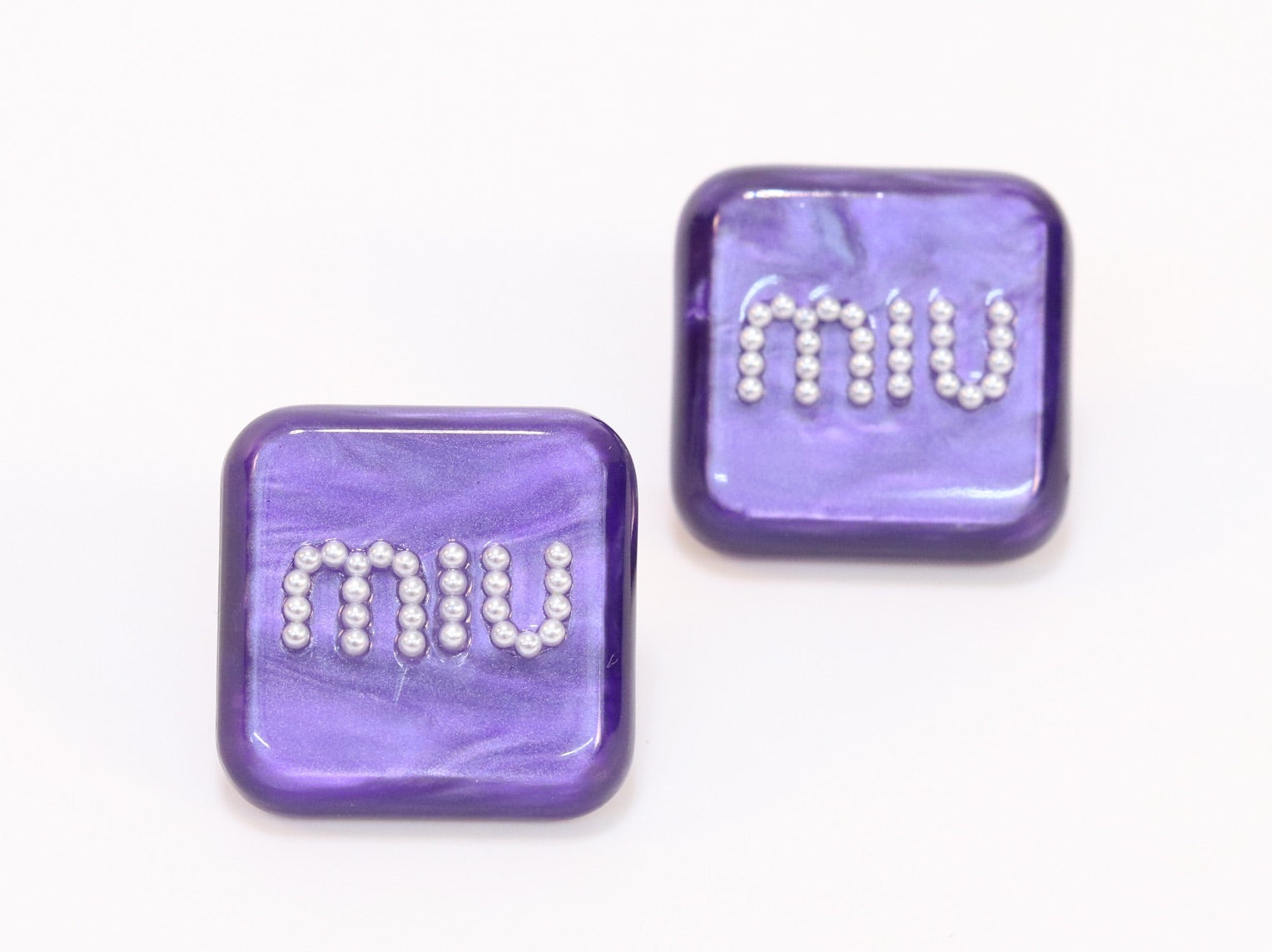 Purple enamel and pearl earrings