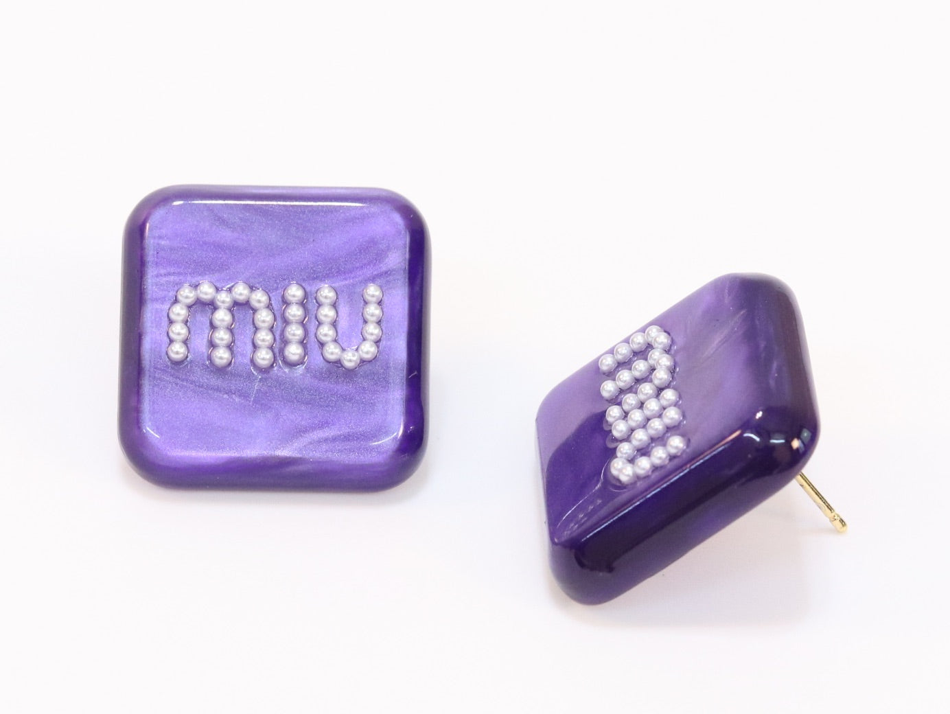 Purple enamel and pearl earrings