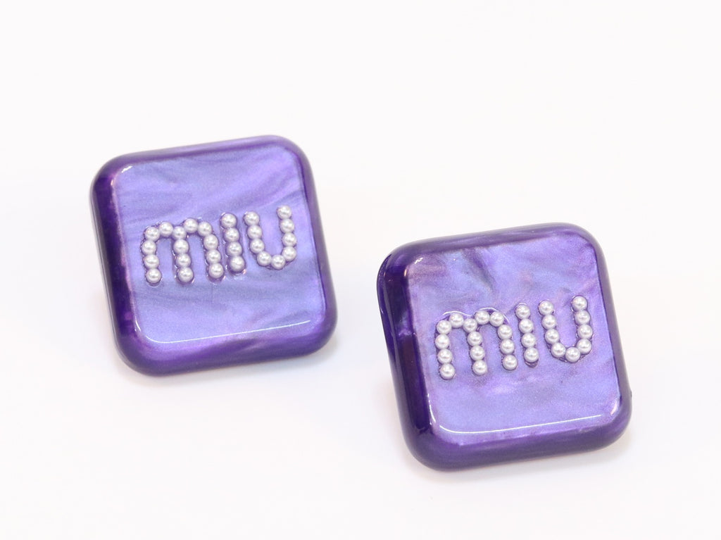 Purple enamel and pearl earrings