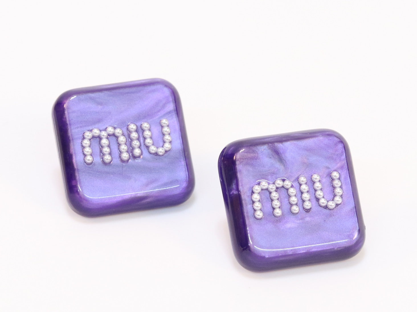 Purple enamel and pearl earrings
