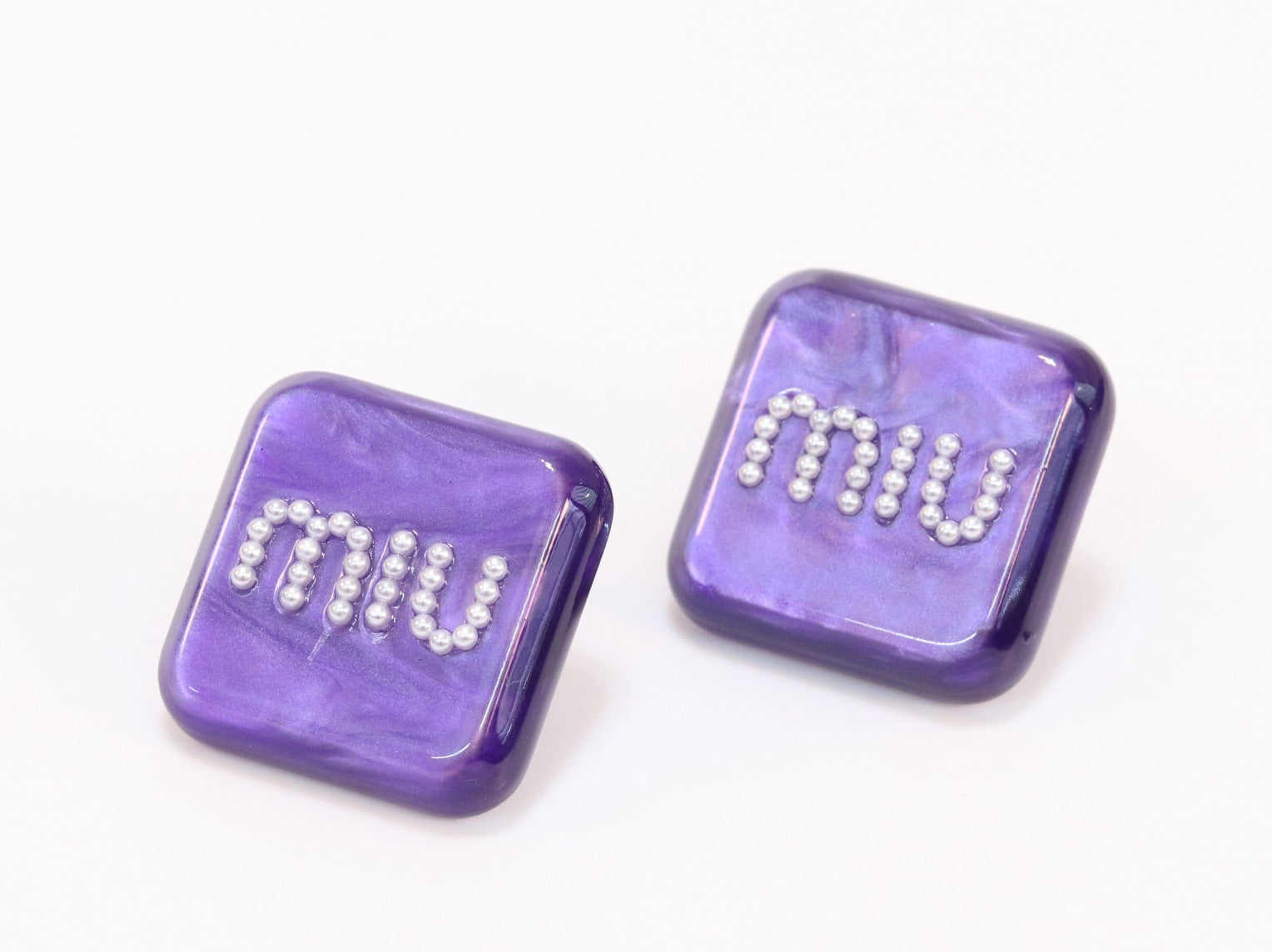 Purple enamel and pearl earrings