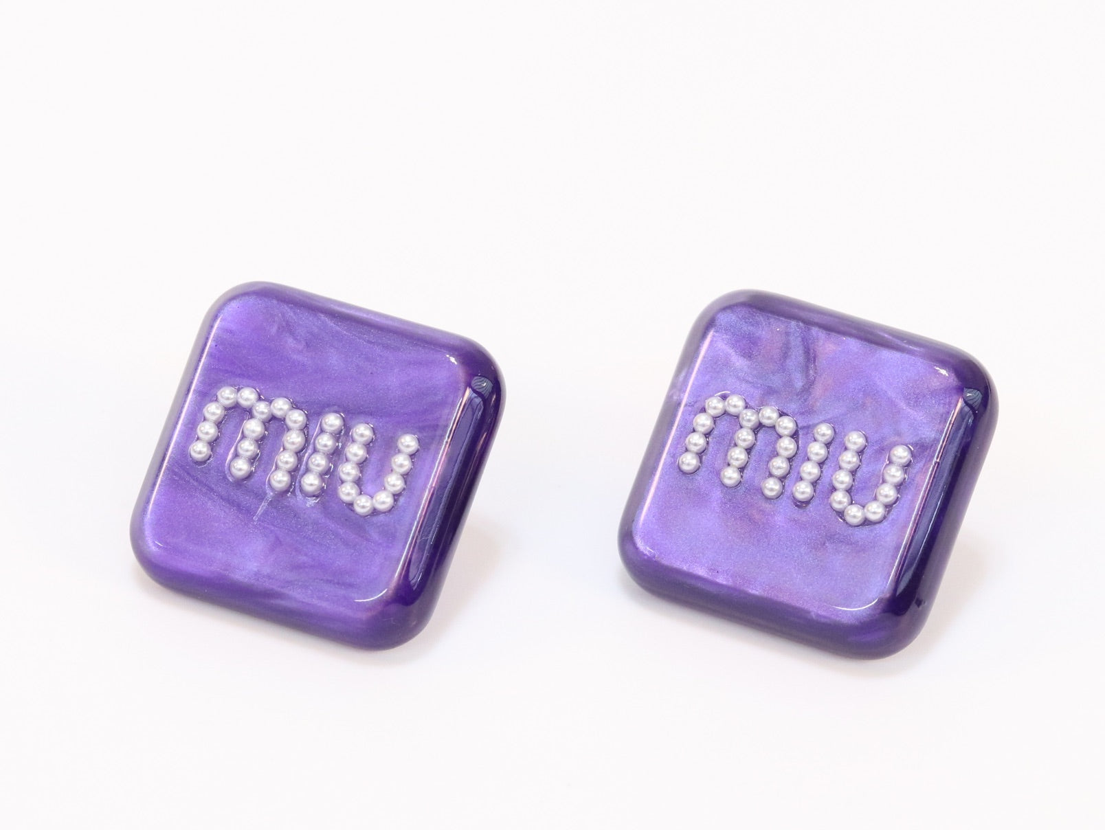Purple enamel and pearl earrings