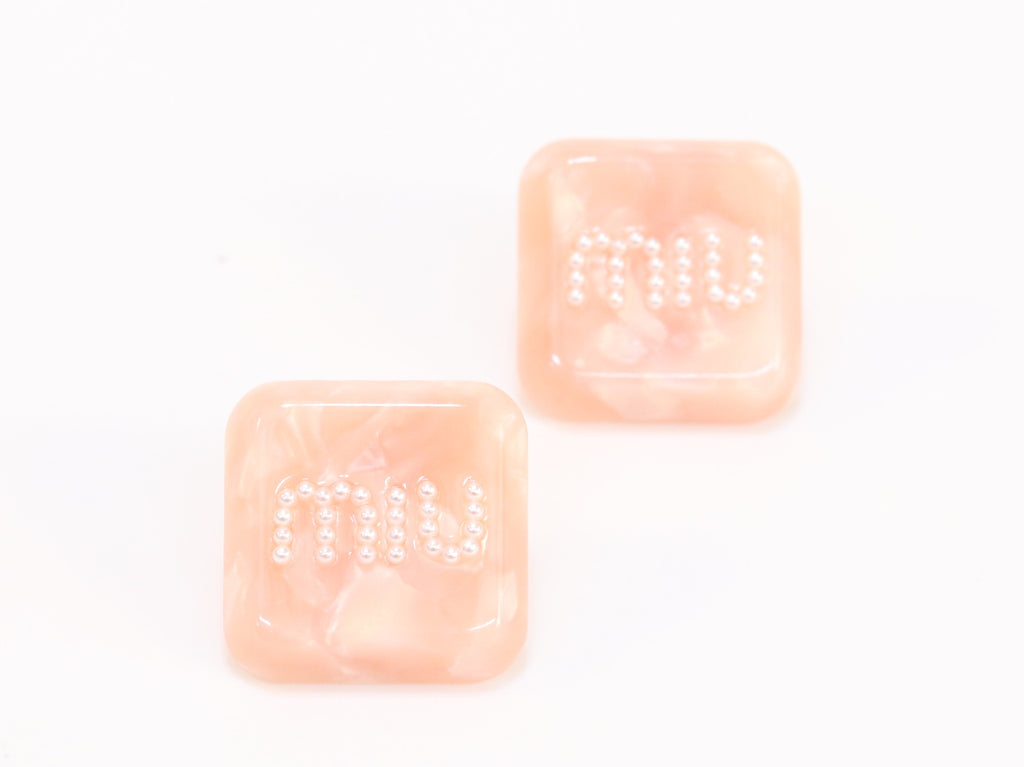 Peach enamel and pearl earrings