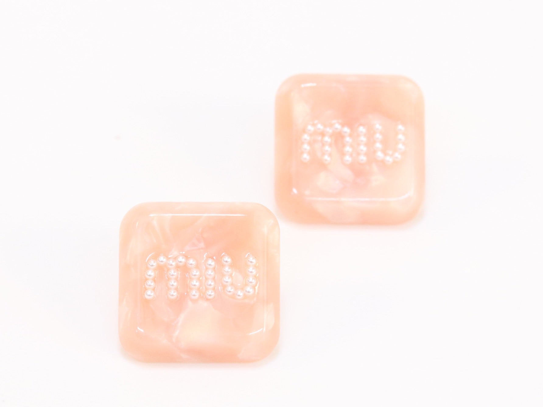 Peach enamel and pearl earrings