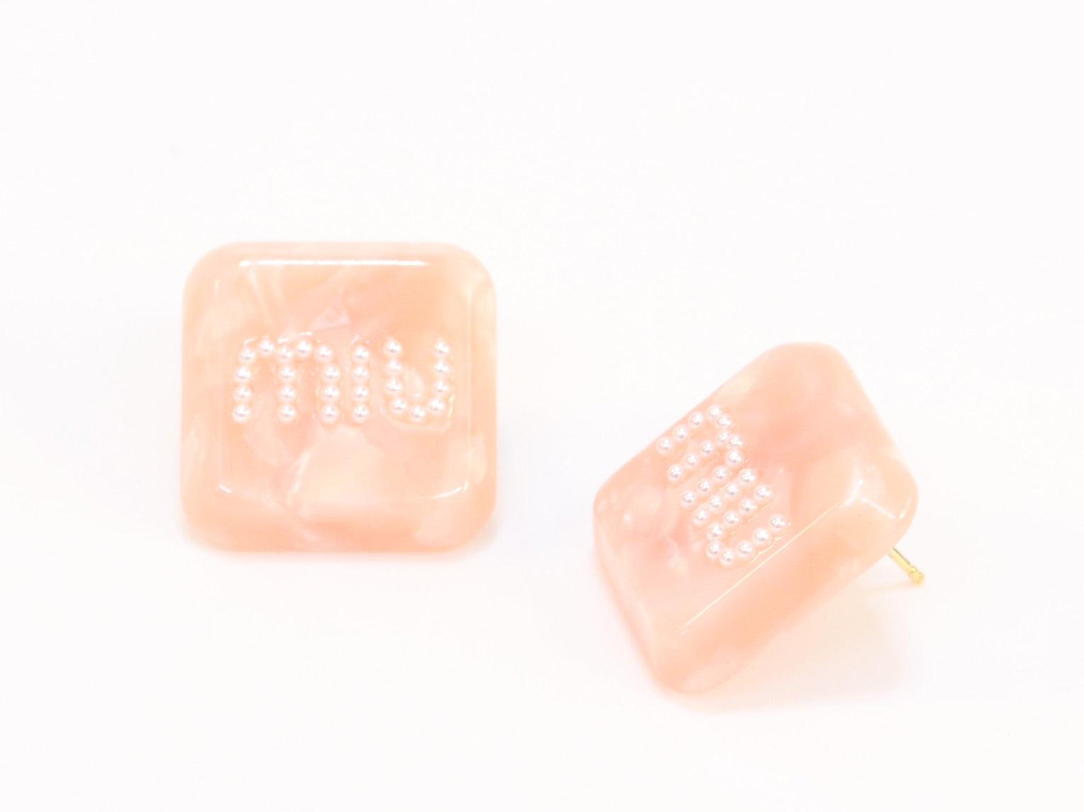Peach enamel and pearl earrings