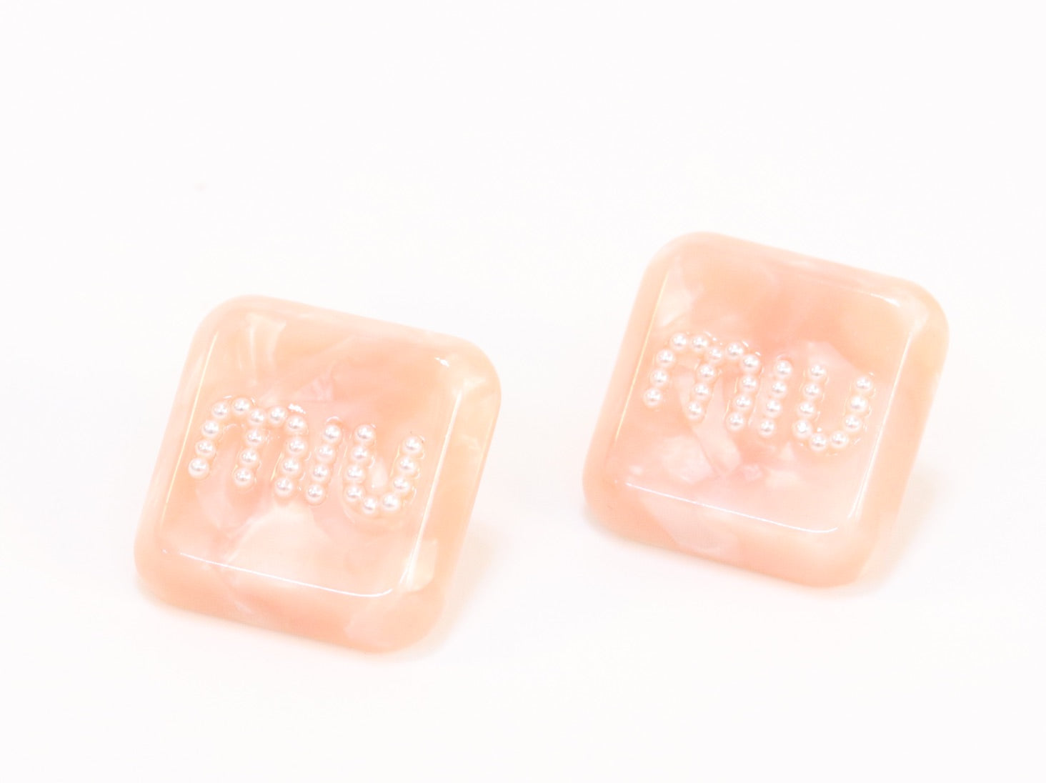 Peach enamel and pearl earrings