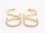 Open golden alphabet V earrings with cz 62 mm